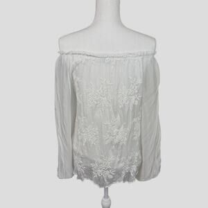 Angela Moda Italy White Silk Off-Shoulder Blouse Fairycore Whimsical